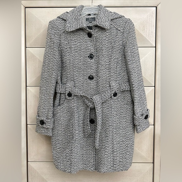 Gallery Jackets & Blazers - Gallery New York Belted Tweed Coat with Hood - Size L